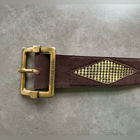 Rare NEW Michael Kors Vintage Women’s Brown Suede Belt with Gold Mesh S:M - Picture 7 of 9